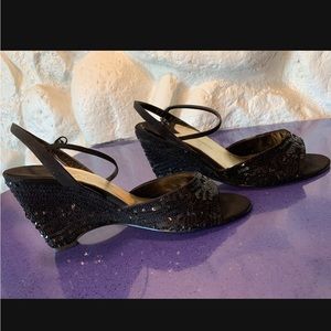 Caparros Black Sequin Wedge Heels Sz 11